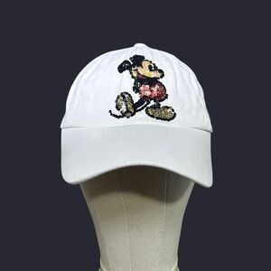 Disney Mickey Mouse white cotton baseball cap with sequin embroidery